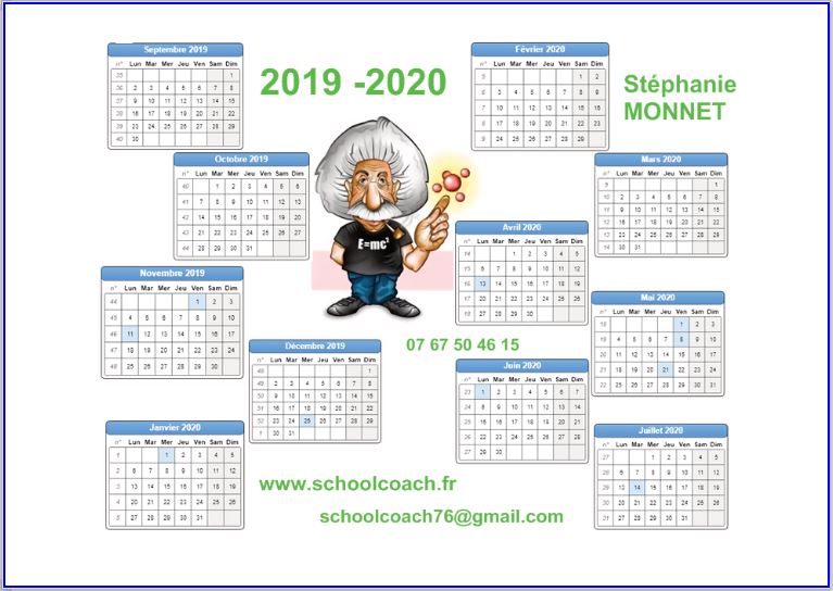 Calendrier Année scolaire 2019-2020